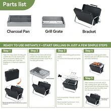 REDSUN Portable Foldable Charcoal Grill, Sturdy Stainless Steel Outdoor BBQ Rack, Folding Home/Camping Barbecue Oven