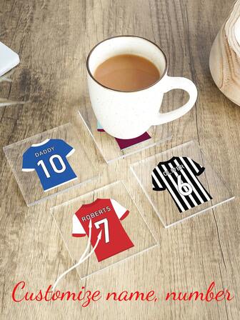 1-Piece Personalized Football Jersey Coaster, World Cup Football Gift, Dad's Coaster, Children's Coaster, Father's Day Gift, Grandparents' Gift, Sports Gift, World Cup Fan Gift.