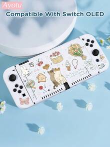 猫咪蛋糕、樱桃、郁金香图案保护壳，兼容Switch、新款Switch 2 (2025)/Switch NS/Switch OLED，无需取下保护壳即可安装在底座上，通用游戏手柄保护套，Switch游戏配件，防摔、防滑、防刮，时尚优雅，适合秋季、圣诞节、返校季、冬季等各种场合。 - 彩色 - 查看 6