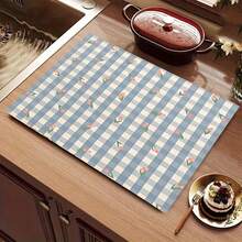 1 pieza Alfombrilla multiusos absorbente con diseño de tulipán retro a cuadros, protector de encimera impermeable de poliéster para cocina, mesa de comedor, secado de platos, lavadora, cafetera, tocador de baño, accesorios de cocina, artículos para fiestas - Multicolor - Ver 4