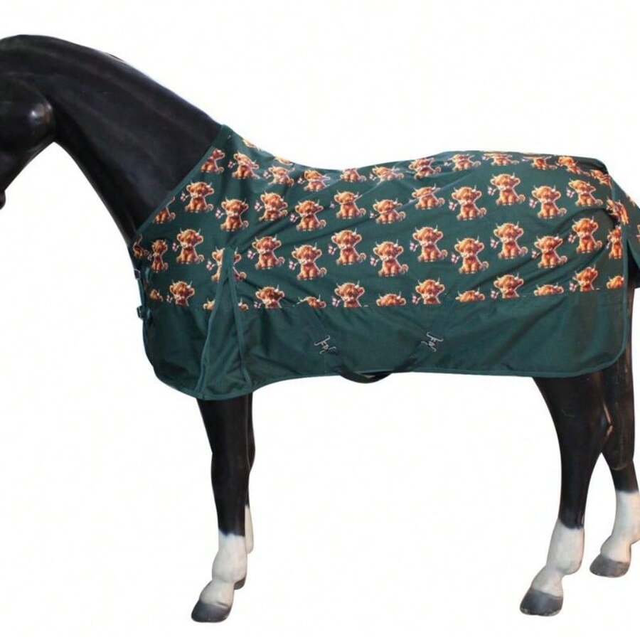 Highland Cow Print Horse Rug - 0g Waterproof Turnout With Adjustable Straps & Tail Flap - 7'0 - View 1