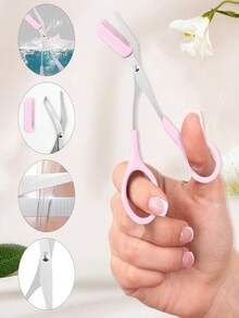 2件套/1件装理发器、眉剪套装，男女通用脱毛修剪器，防滑手柄眉剪和面部剃须刀，去角质工具，符合人体工程学设计，带保护盖的眉毛修剪器和剃须刀，可重复使用和清洗的眉刀，适合初学者修眉，面部毛发修剪器，眉毛修整