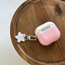 Cute & Sweet Pink Striped Star Pendant Earphone Case Compatible With AirPods Pro 3, 2, Apple Earphones Pro 2, New 3, Creative Protective Cover, Fashionable Earphone Case - Baby Pink - View 7