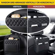 1pc Car Seat Back Storage Bag, High-Quality PU Leather Multi-Functional Organizer Pouch, Fashionable Hanging Car Interior Decor, Large Capacity Car Trash Can, Universal For Ladies, Perfect For Travel Essentials, Back To School Supplies And Dorm, Elegant Quilted Black Design, Easy Organization - Multicolor - View 2