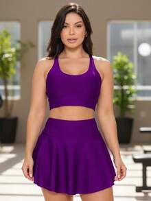 Gym Set: Shorts, Skirt, And Top - Fitness Kit - Tím + Xanh lam - Xem 4
