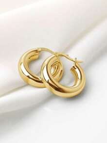 3对女士不锈钢粗环耳环，18K镀金时尚精致粗环耳环，实心管状金耳环套装（3对 - S/M/L） - 金黃色 - 查看 7