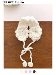 1pc Spring & Autumn Fashionable Crochet Hollow Out Floral Headband, Cute Girl Style Knitted Flower Headscarf, Vintage Mori Style Handmade Crochet Knitted Hat - Multicolor - View 12