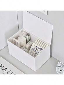 1pc Makeup Pad Pads Storage Box, Household Dust-Proof Cotton Swabs/Pads Container With Flip Cover, Bathroom Multi-Function Organizer Box - Multicolor - View 8