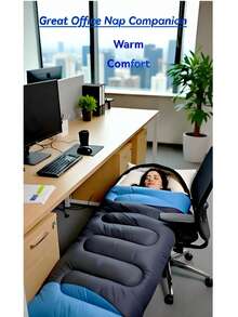 Office Nap Warm Sleeping Bag - A Portable Envelope-Style Alternative To Folding Beds With Retractable Hood, Waterproof Design, Adapt To 0-20℃,Navy & Blue Color Block,Ideal For Office Professionals, Gardens, Camping, Workplaces. - 藍色 - 查看 2