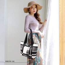 White Ze Umhängetasche für Damen, Handtaschen für Damen, große Taschen aus PU-Leder, Einkaufstasche, weiche Taschen für Damen, einfaches Einkaufen, Reisen, täglichen Gebrauch-6366 - WeißSchwarz - Übersicht 7