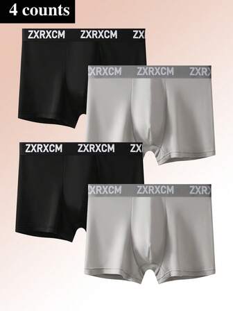 4 piezas Calzoncillos tipo bóxer para hombres con estampado de letras, de moda y cómodos, ropa interior suave para hombres