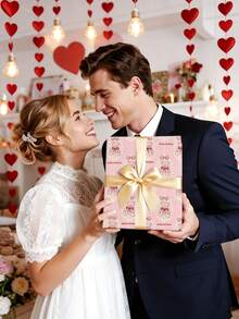 Geschenkpapier zum Valentinstag - Süßer Teddybär und Herz-Schleife Motiv, reißfestes dickes Geschenkpapier, geeignet für Valentinstag Geschenke, Paar-Party Dekoration, Heiratsanträge (56 cm x 27 cm)