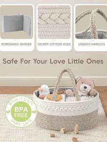 Giỏ đựng tã em bé bằng dây cotton, giỏ đựng tã di động, thích hợp cho bàn thay tã, sắp xếp phòng trẻ sơ sinh, quà tặng cho bé sơ sinh, đồ dùng cần thiết cho bé. - Nhiều màu - Xem 7