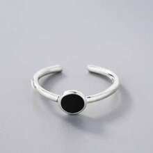 Anillo de cola redondo negro de resina de moda japonesa y coreana para el dedo índice y medio, joyería geométrica - Apertura ajustable - Ver 2