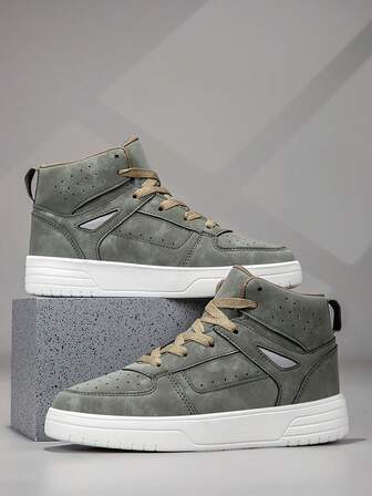 Men's Flat Casual Sneakers, Lace-Up Soft Sole Comfortable Skateboard Shoes, Lightweight High-Top Everyday Shoes