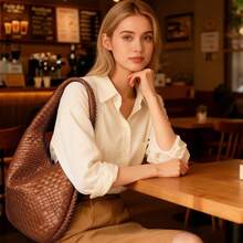 Bolso Mano Trenzado de Mujer, Bolso de Hombro Tela con Asa Superior, Bolsa Tela de Piel para Mujer, Bolsos para las Axilas de Mujer, Regalos de Navidad - gris - Ver 8