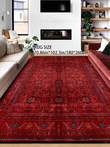 1pc Red Vintage Distressed Style Rug, Polyester Rectangular Easy Care Machine Washable Carpet, Suitable For Hallway, Bedside, Living Room, Bedroom Home Decor Area Rug - Multicolor - View 21