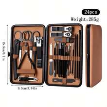 Brown Leather Set Snap 7/16/24 /26/32Pieces Nail Art Tools Set S Cuticle Nippers Cutting Kit Professional Nail Clippers Pedicure Manicure Beauty Tools - Multicolor - View 10