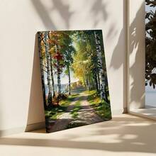 1pc Forest Path Birch Trees Impressionist Style Framed Wall Art - Canvas Prints Poster, Ready To Hang - Home Decor, Ideal For Home, Office Wall Decor, Family Gift, Living Room Bedroom Wall Decor - 彩色 - 查看 2