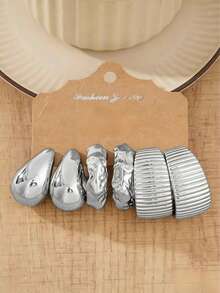 6/18pcs Shiny Silver Water Drop & C-Shaped Twist Textured Hoop Earrings, Fashion Accessories Suitable For Daily Wear. This Product Uses Non-Fading UV Silver Plating, Low-Allergy Thick Silver Earrings, Fashionable And Elegant, Suitable For Daily Gatherings And Parties. The Best Gift For Girlfriends And Mothers. - Silver - View 6