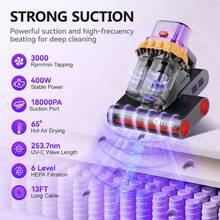 E.LUO Mattress Vacuum Cleaner, Bed Vacuum Cleaner, 18Kpa Dual Roller Vacuum Cleaner With UVC, Hot Air And High Heat, Strong Suction, Dual Cup Handheld Sofa Vacuum Cleaner, Suitable For Pillows, Baby Beds, Sofas And Pet Hair. - US A Type Plug(110-127V) - View 2