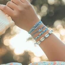FANCY SHINY Wave String Bracelets Braid Puka Shell Bead Bracelets Handmade Cute  Boho Easter Jewelry Gifts For Women - 皇家藍 - 查看 4
