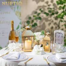ml NUPTIO - Faroles dorados decorativos para interiores 8.6 pulgadas de alto linterna de metal con vidrio para vela de pilar decoración de chimenea para Navidad hogar sala de estar manto porche10101 - dorado - Ver 2