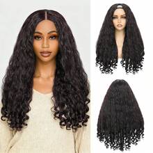 22-30 Inch Afro Kinky Curly V-Part Synthetic Braided Wig, Fluffy Curly Texture, Elastic Curly Ends, No Need For Leave Out, Clip-In Half Head Natural Black Wig - 自然黑 - 查看 1