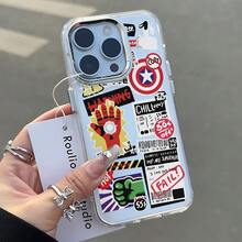 Estuche para iPhone 16, 15, 14, 13, 12, 11 Pro Max, X, XR, XS Max, 8, 7 Plus de  Capitán América - Marco Metálico Plateado con Cubierta Trasera Transparente y Suave - Color 1 - Ver 4