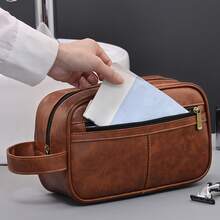Men Travel Toiletries Storage Bag,Retro Stitching Pu Leather Toiletry Bag,Men's Portable Toiletry Bag,Men's Clutch Bag,Men's Handbag,Men's Wrist Bag - Multicolor - View 7