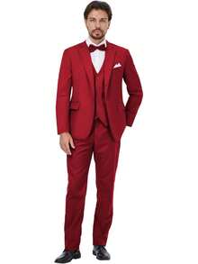 Mens 3 Piece Suits Tuxedo Suit Set Solid Prom Wedding Suits One Button Vest Pants Set With Bow Tie, Modern & Stylish - Royal Blue - View 4
