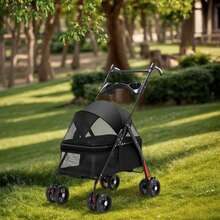 4-Wheel Pet Stroller With Rotating Handle - Foldable, 38 Lbs Max Load For Dogs & Cats - Black - View 7