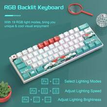 Teclado mecánico de juego MageGee Star61 Mini 60% RGB, 61 teclas con conexión por cable, intercambiable, multi-dispositivo, con interruptores rojos personalizados, adecuado para portátiles, tabletas y jugadores - Azul menta - Ver 4