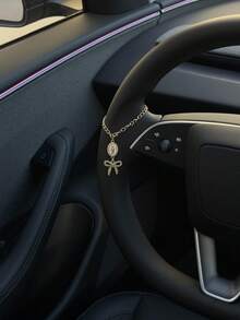 1个方向盘装饰品，15厘米可调节长度，简约可爱，创意念珠吊坠汽车配件，独特时尚汽车挂件装饰 - 白色橢圓盤+蝴蝶結 - 查看 7