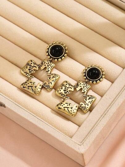 1 Pair Vintage Rhinestone Hollow Cross Earrings For Women, Suitable For Festivals And Daily Wear