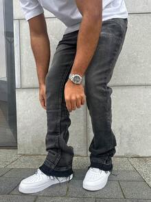 Jeans ajustados y elásticos con efecto desgastado para hombres, estilo casual de calle, adecuados para todas las estaciones - Gris - Ver 3