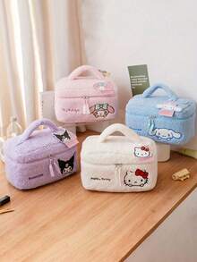 1pc Sanrio Teddy Bear Plush Large Capacity Cosmetic Bag, Cartoon Fashion Soft Travel Makeup Pouch, High-Quality, Zipper Closure, Suitable For Girls