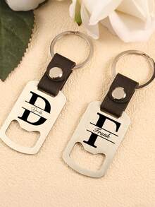 1pc Customizable Name Metal Bottle Opener, 26 Letter Patterns Corresponding To Name Initials, Wedding Supplies, Groom & Bride Wine Bottle Opener Tool, Keychain Design, Portable Multi-Functional, Fashionable & Minimalist - Multicolor - View 6