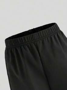 Girls Heart Print Warm Crew Neck Sweatshirt And Cargo Pants Set - Black - View 4