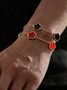 2 Pcs Fashionable Design Classic Clover Charm Men's Bracelet Gift, Clover Bracelet In Two Colors, Father's Day Gift, Gift For Mother, Easter Gift, Holiday Gift, Accessories, Office Outfit, Musty, Punk Style, Casual Accessories, Suitable For Parties, Celebrations And Wedding, Graduation Gift - Multicolor - View 9