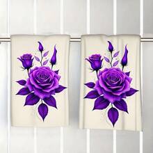 2/4/6/8/10/12pcs Kitchen Towel, 16*24inch, Purple Rose 2D Pattern, Soft And Comfortable, Durable And Odorless, Suitable For Bathroom Kitchen Beach Pool, Purple Tea Towel, Hand Towel For Bathroom, Face And Hand Towels, Perfect For Birthday & Valentine'S Day Gifts, Housewarming Gifts For Friends - Multicolor - View 5