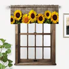 1pc Spring Wooden Board Sunflower Valance, Digital Printed Small Flower Short Curtain, Pure Cotton Fabric, 52*18inch