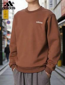 Adidas New Men's Thermal Lined Crew Neck Pullover Sweatshirt, Warm And Casual Sportswear - Mocha Brown - View 3