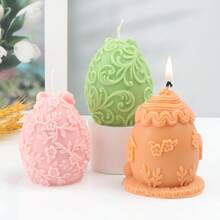 Moule en silicone pour bougie en forme d'œuf de lapin de Pâques, motif de feuillage de tulipe, style lapin. Moule en résine pour faire des maisons de lapin, des arcs, des œufs, des plâtres. Outil de fabrication de fleurs 3D, terrier de lapin, forme d'animal pour savon fait main, bougie, décoration de maison pour les fêtes - Blanc - Voir 4