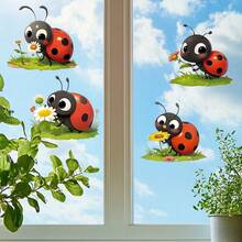 4pcs Ladybug & Flower Window Stickers - Cute Insect & Floral Decals | Removable Garden Decoration For Home, Kitchen, Living Room | Vibrant Colors, No Residue Spring Home Decor - Multicolor - View 6