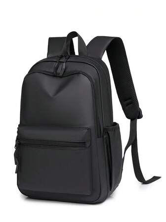 1pc College Style Solid Color Zipper Closure Backpack, Casual & Fashionable Large Capacity Multi-Function Oxford Cloth, Suitable For Men's Daily Use & Travel