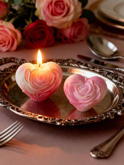 1个玫瑰心形硅胶蜡烛模具，适用于制作香薰蜡烛、石膏浮雕装饰品、树脂艺术品、水泥饰品和手工皂，专为浪漫情人节礼物而设计，也适用于结婚纪念日、母亲节、圣诞节和新年庆祝活动。