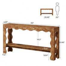 LITTLE TREE Console et table basse de style campagnard – 160 cm, pieds ondulés, bois massif, meuble d'appoint pour entrée, table basse étroite pour salon et couloir (marron clair) - Nude - Voir 3