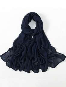 1pc Women's Solid Color Viscose Headscarf, Soft Wide-Edged Headband, Versatile Sun Protection Hijab Scarf, Suitable For Daily Wear - Navy Blue - View 5