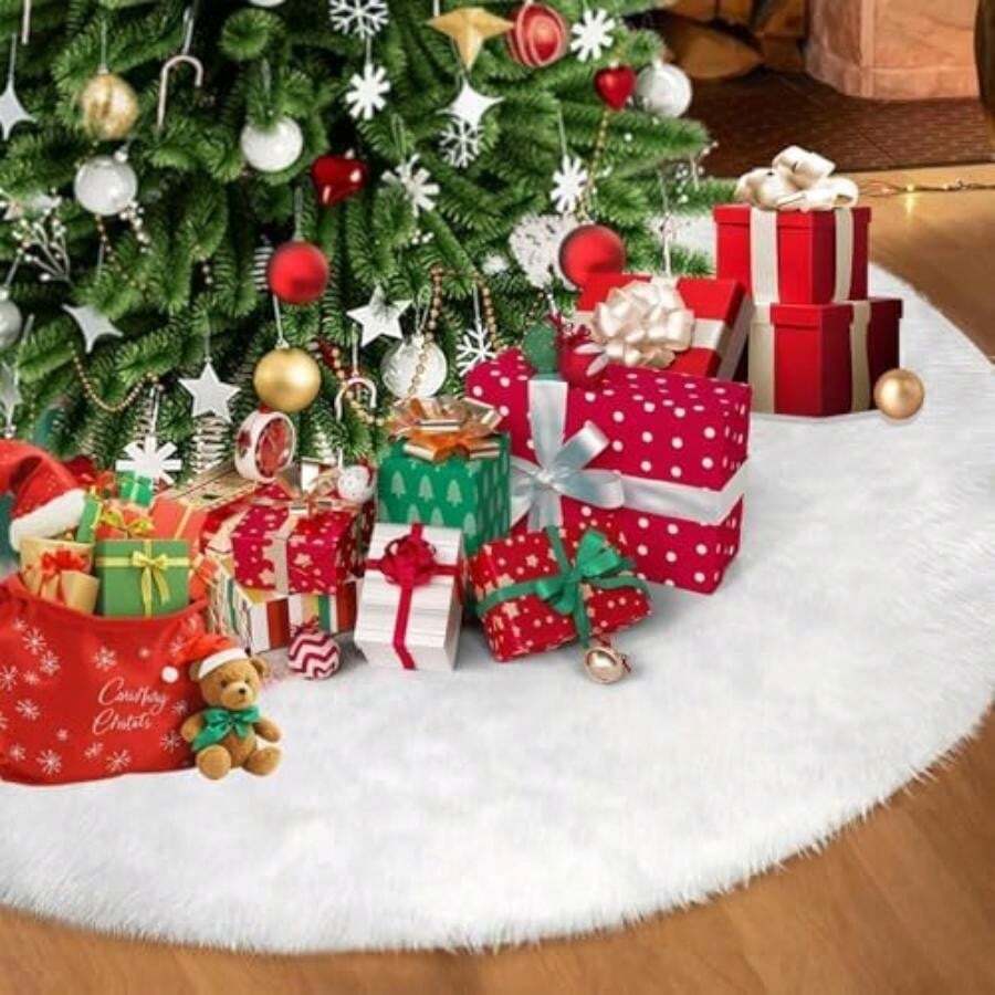 Genérico Falda de árbol de Navidad, 120CM Piel Sintética Faldas de árbol, tapete para arbol de Navidad, para Decorar el árbol de Navidad y Fiestas navideñas(default) - Multicolor - Ver 1